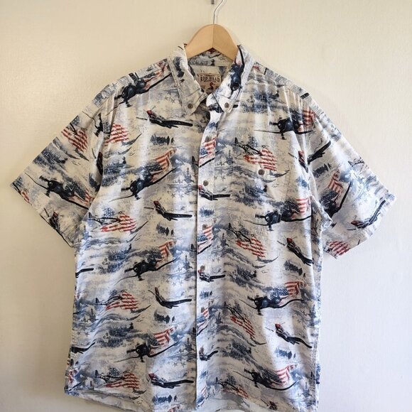 Red Head Men's Patriotic Short Sleeve Shirt Planes Ships USA Flag Men's Size XL - Picture 3 of 12